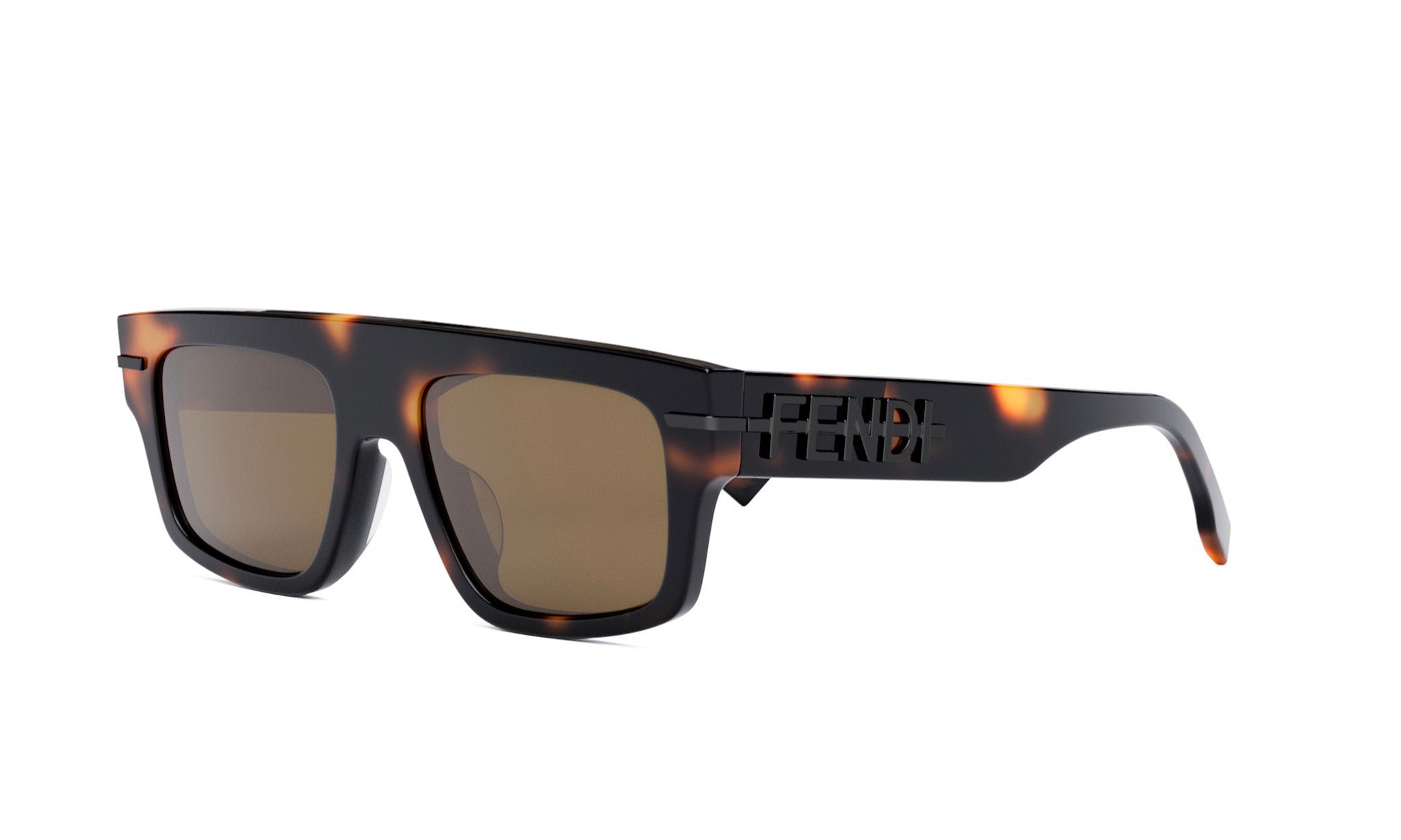 A pair of sunglasses with a dark frame and brown lenses.