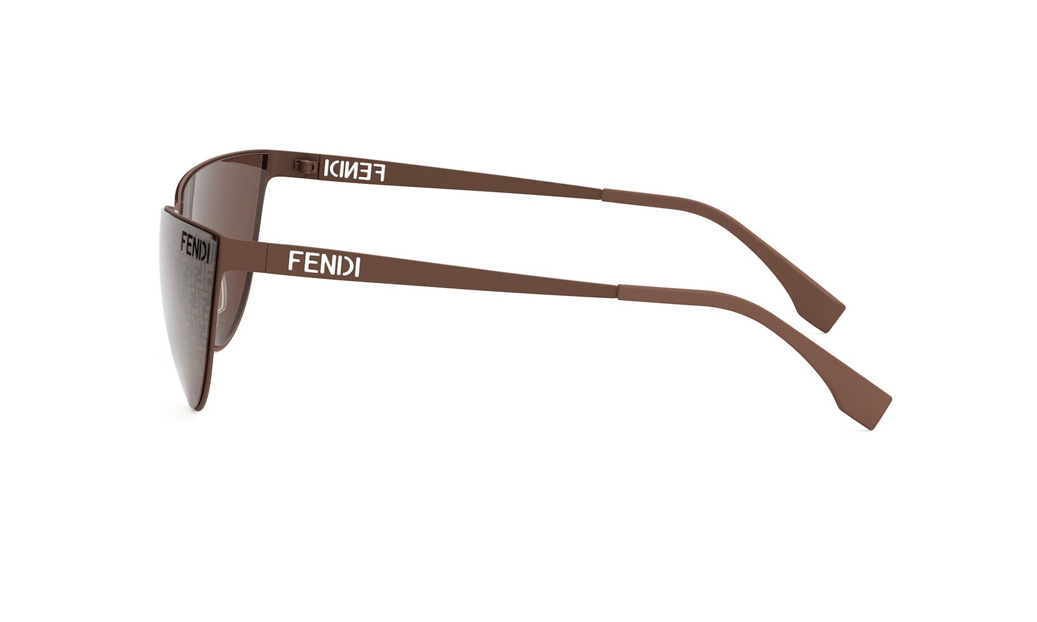 A pair of brown Fendi sunglasses with the brand name visible on the frame.