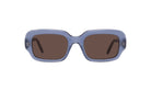 A pair of blue-tinted sunglasses with dark brown lenses.