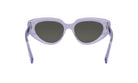 A pair of purple cat-eye sunglasses with dark lenses.
