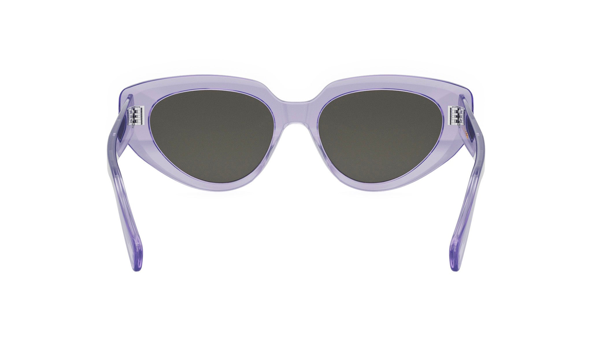 A pair of purple cat-eye sunglasses with dark lenses.