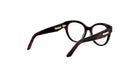 A pair of dark-framed glasses with a maroon or burgundy color, positioned on a white background.