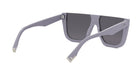 A pair of gray sunglasses with a sleek, modern design.
