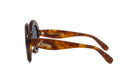 A pair of brown sunglasses with the word "Loise" engraved on the frame.