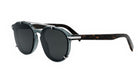 A pair of sunglasses with dark lenses and a dark frame.