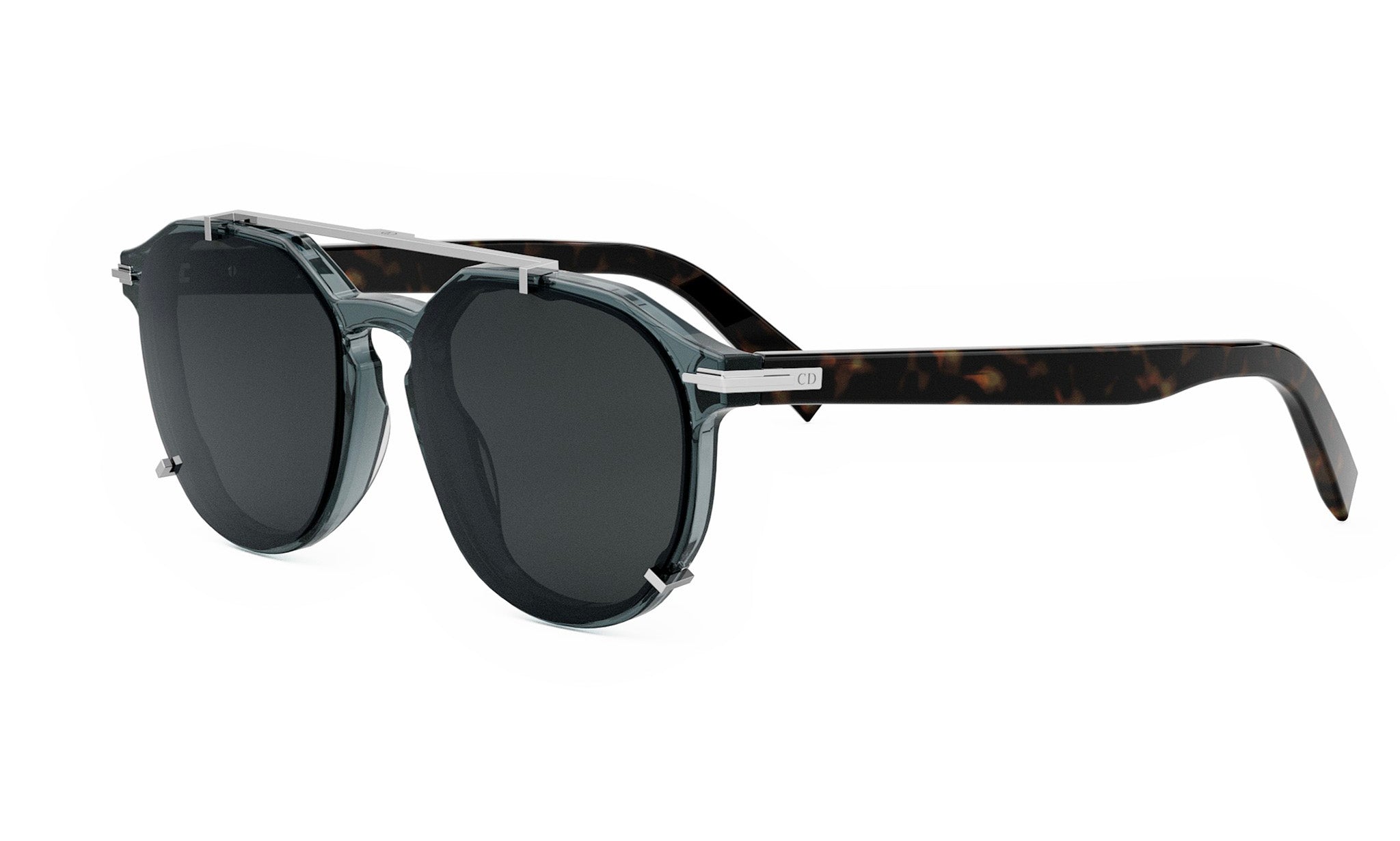 A pair of sunglasses with dark lenses and a dark frame.