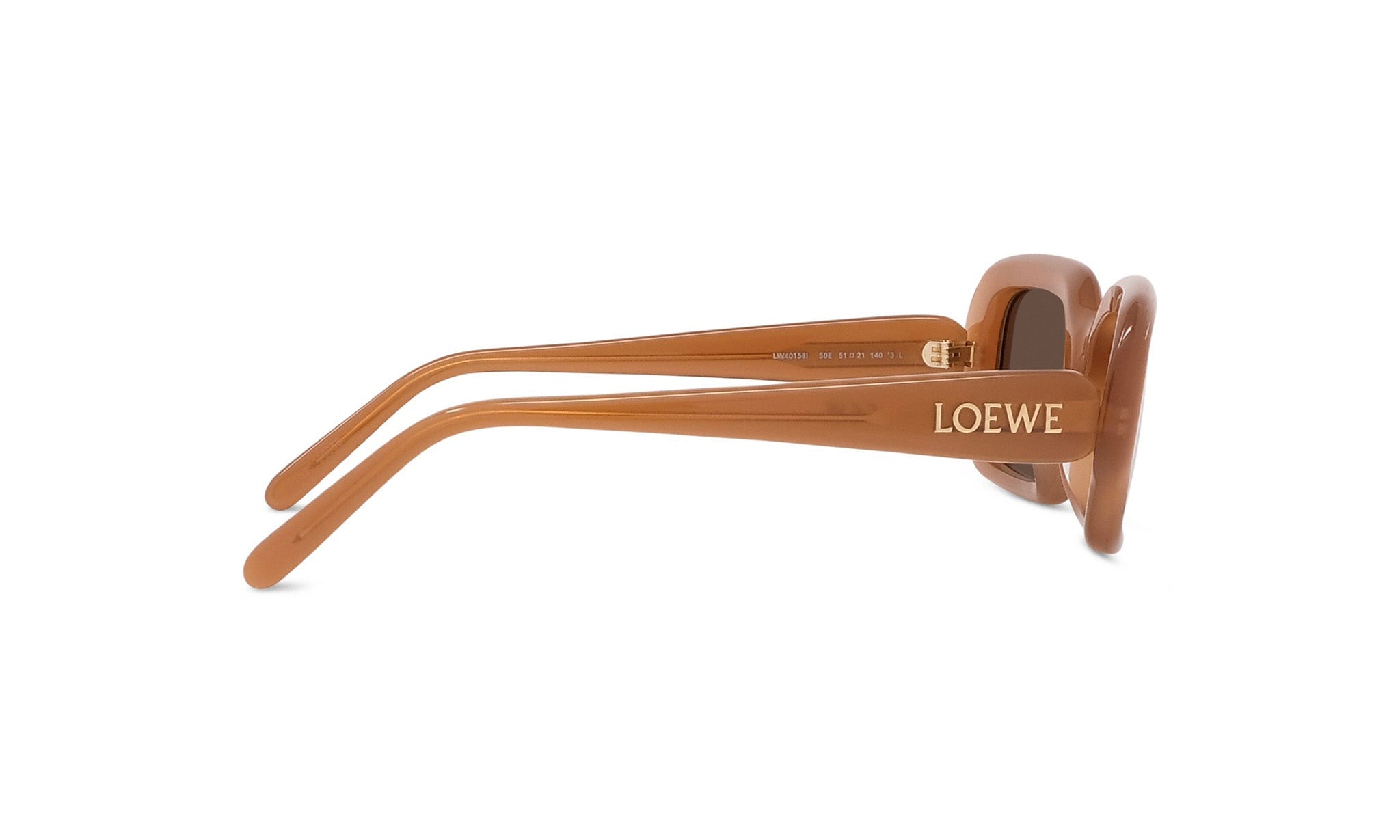 A pair of brown sunglasses with the LOEWE brand name visible on the frame.
