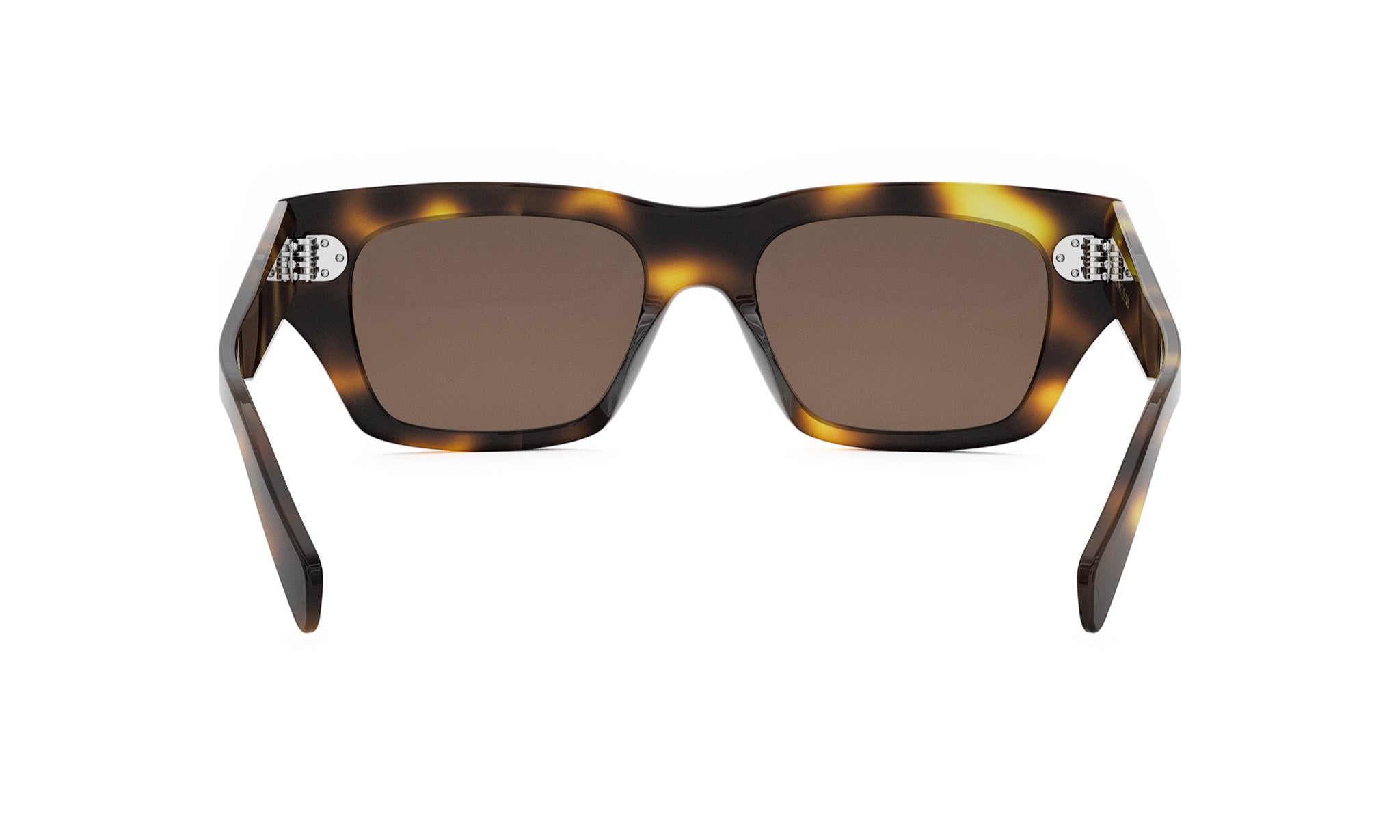 A pair of sunglasses with dark brown frames and dark brown lenses.