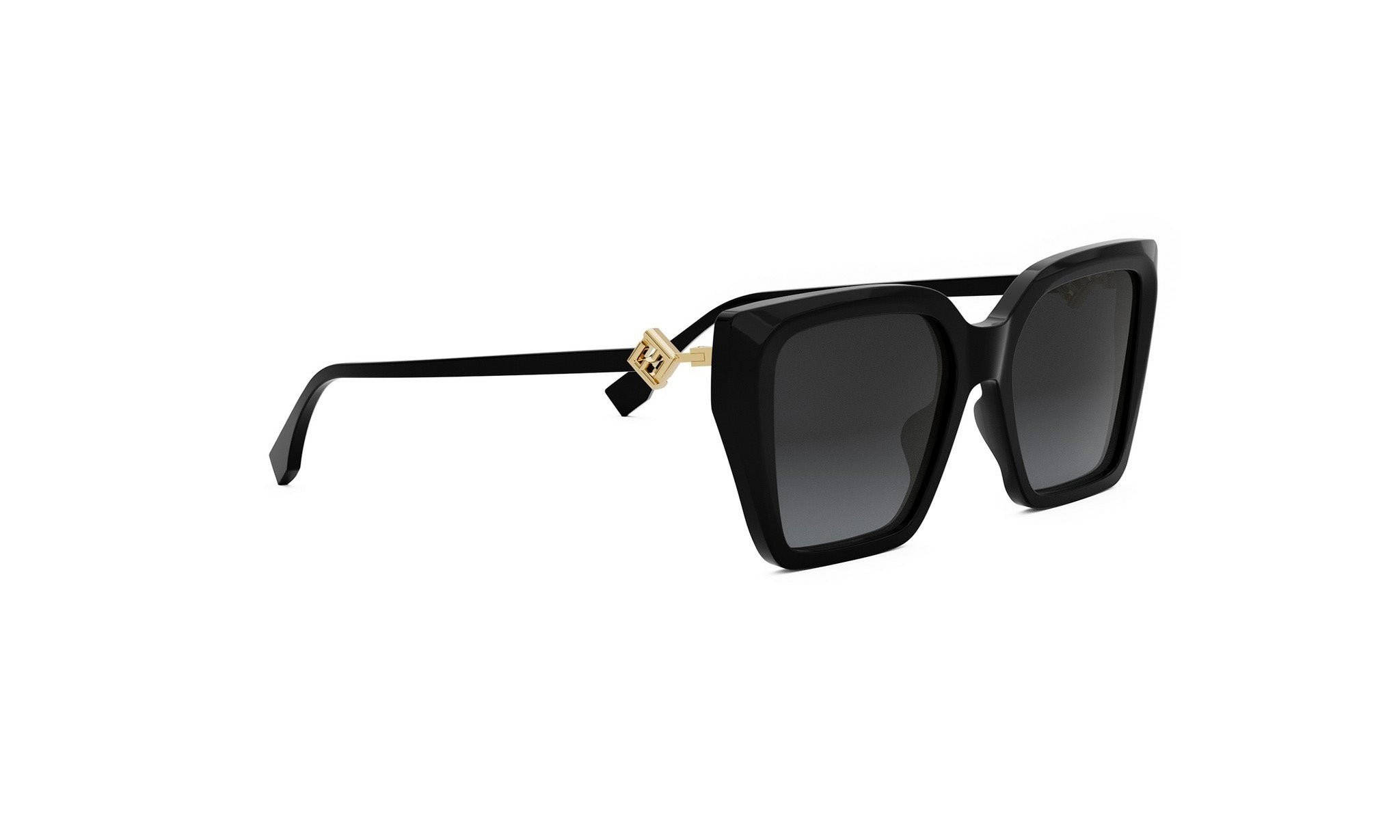 A pair of black sunglasses with a gold-colored frame.