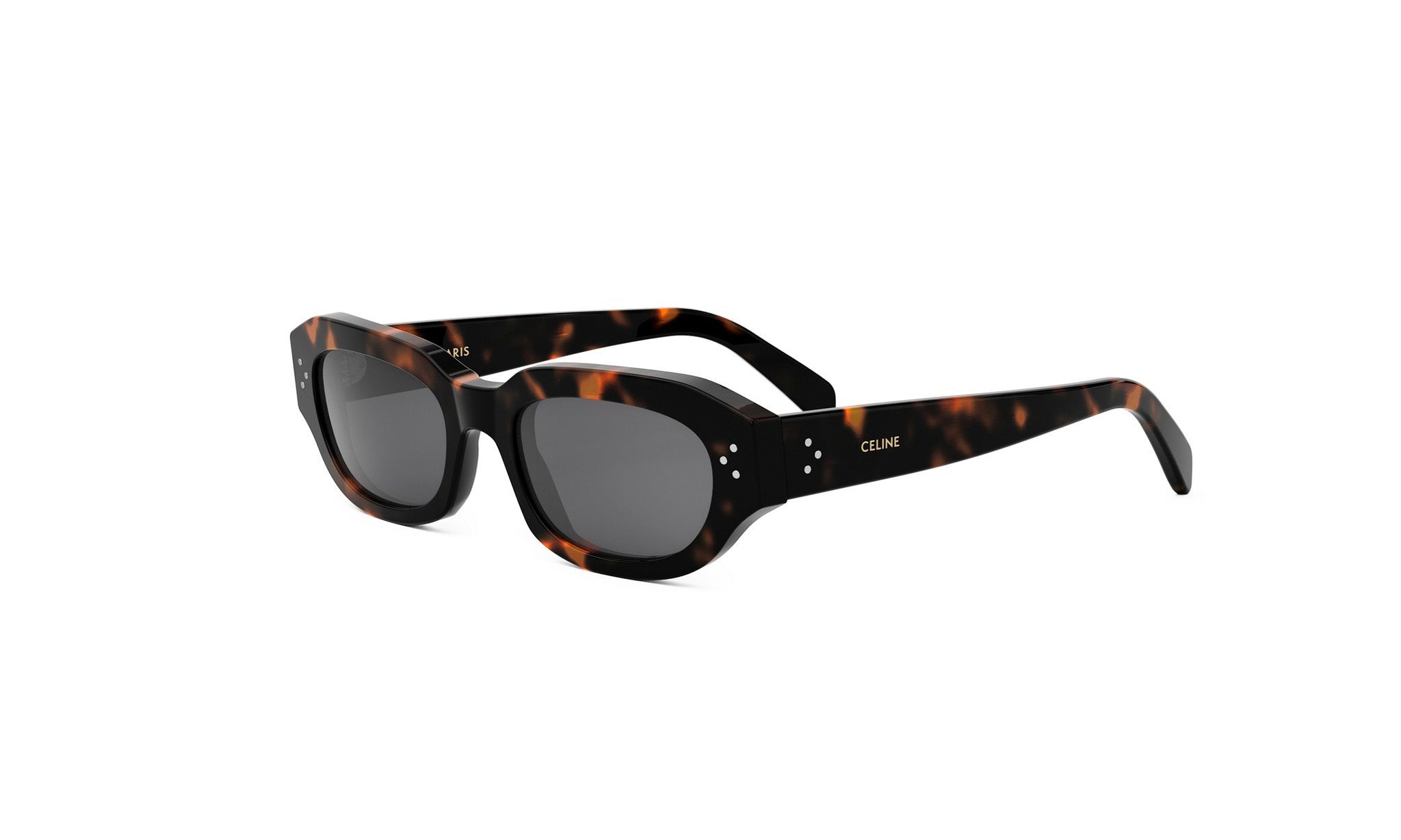 A pair of sunglasses with a tortoiseshell frame and dark lenses.