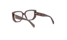 A pair of stylish, dark-colored glasses with a gold-colored logo on the temples.