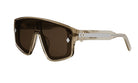 A pair of stylish sunglasses with a dark frame and dark lenses.