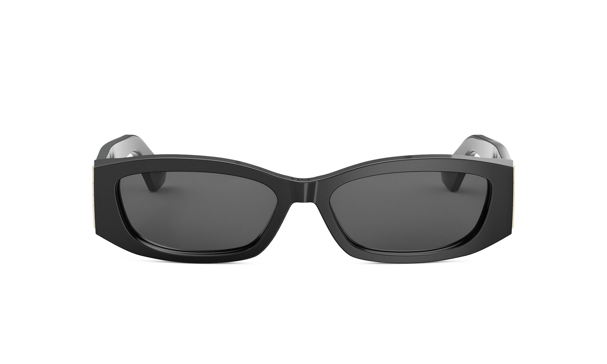 A pair of black rectangular sunglasses with dark lenses.