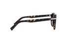 A pair of sunglasses with dark tortoiseshell frames and dark lenses.