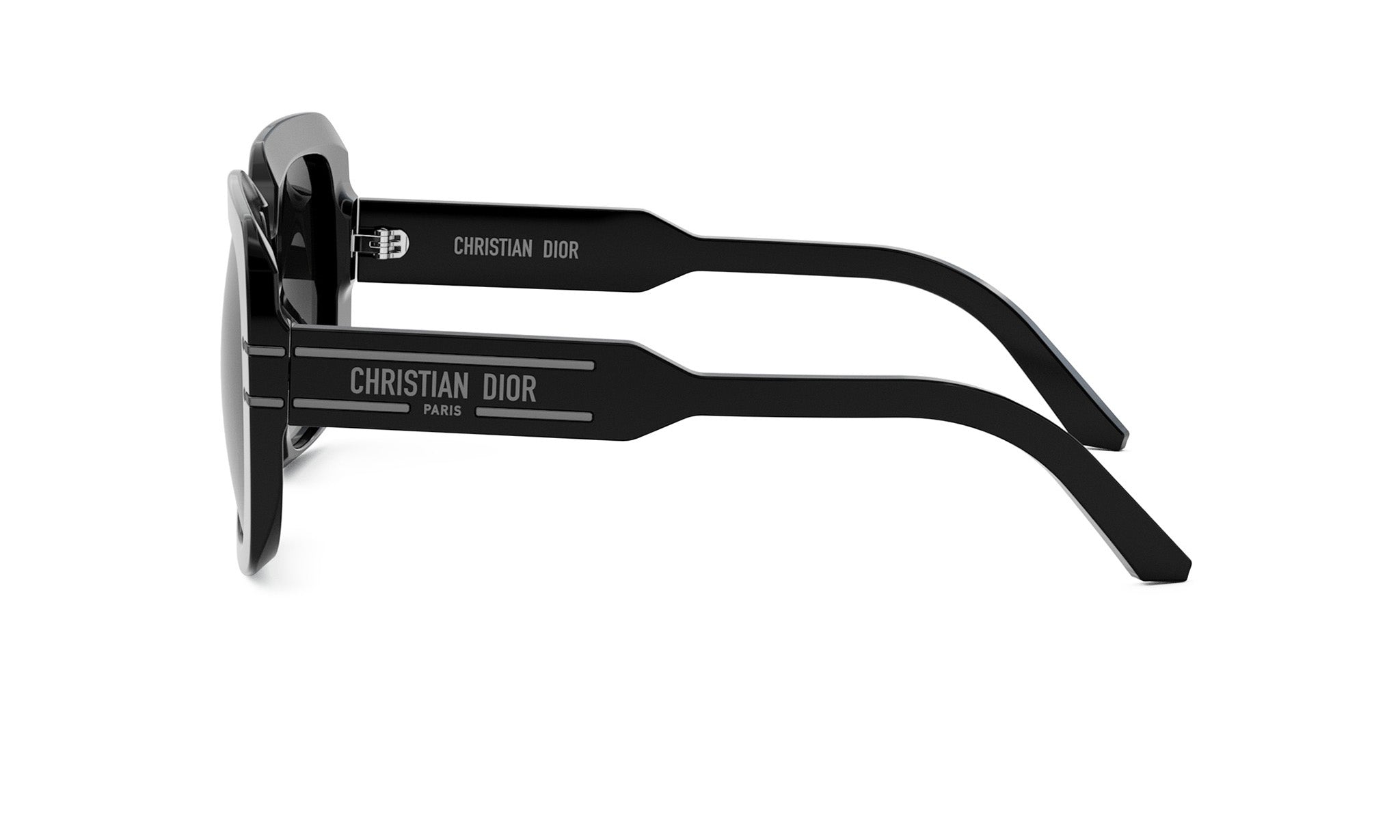 A pair of black Christian Dior sunglasses with the brand name visible on the frame.