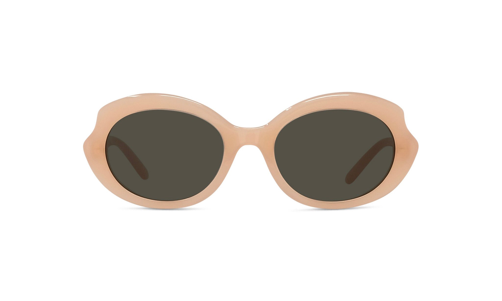 A pair of round sunglasses with dark lenses.