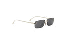 A pair of silver-framed sunglasses with dark lenses.