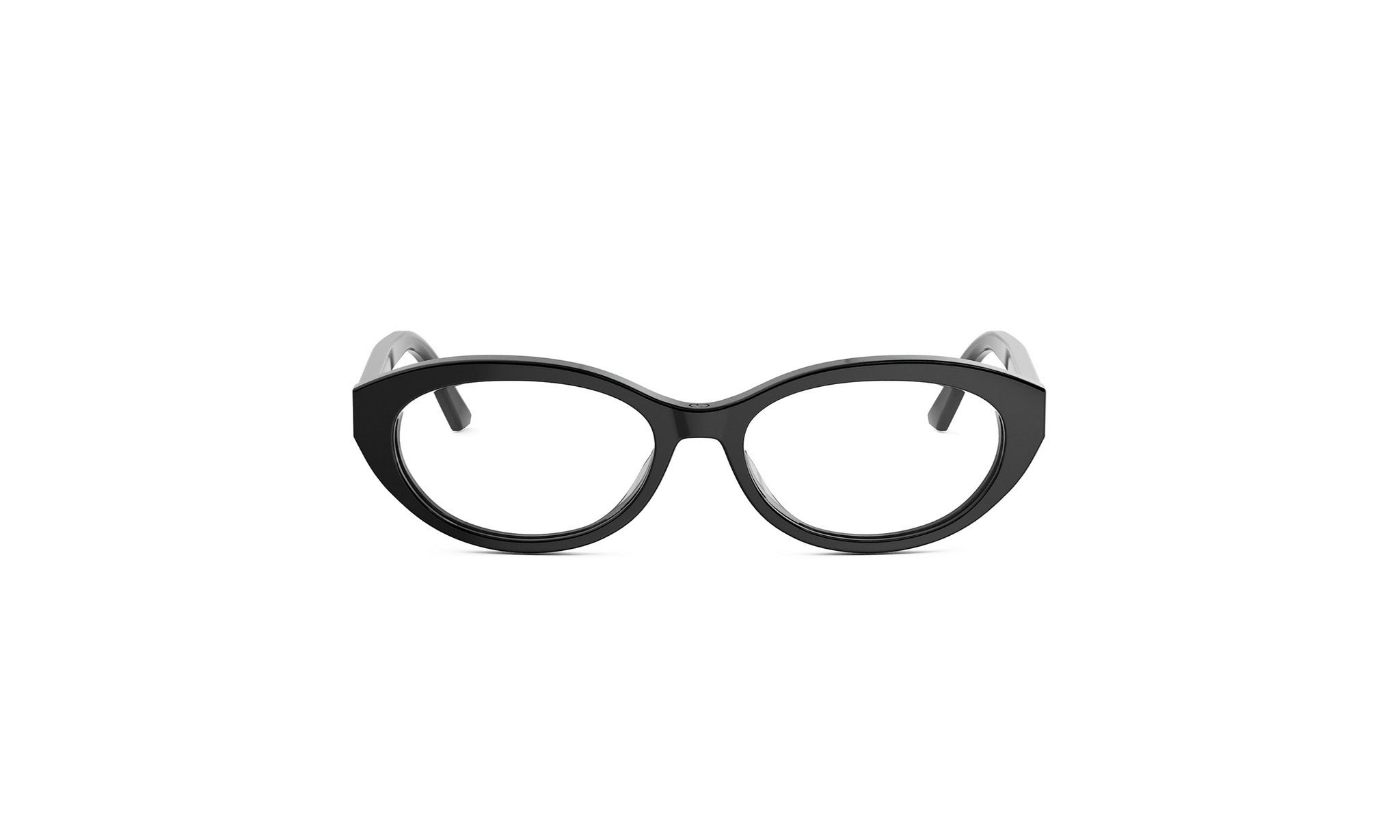 A pair of black cat-eye framed glasses against a white background.