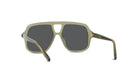 A pair of sunglasses with dark lenses and a light frame.