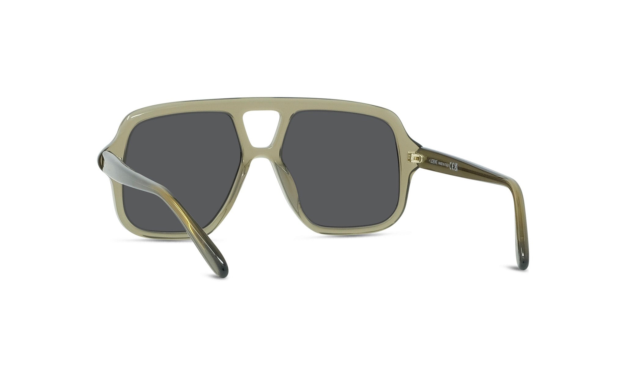 A pair of sunglasses with dark lenses and a light frame.