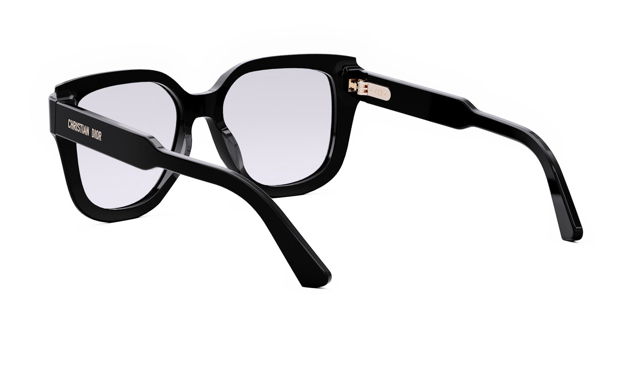A pair of black-framed glasses with a gold-colored metal accent.