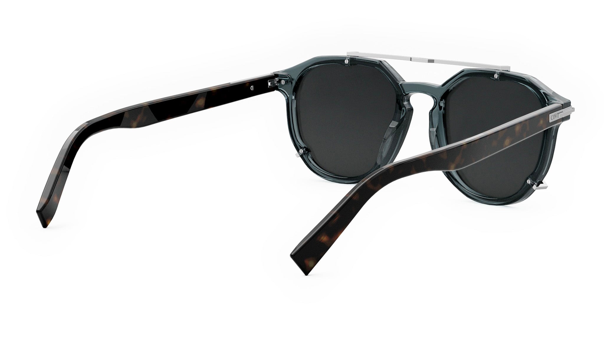 A pair of dark-framed sunglasses with a sleek, modern design.