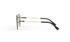 A pair of Fendi sunglasses with gold-colored arms and black frames.