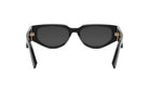 A pair of black sunglasses with gold accents.