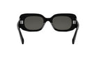 A pair of black sunglasses with dark lenses.