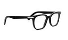 A pair of black-framed glasses with clear lenses is shown against a white background.