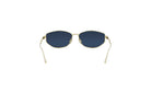 A pair of gold-colored sunglasses with dark blue lenses.