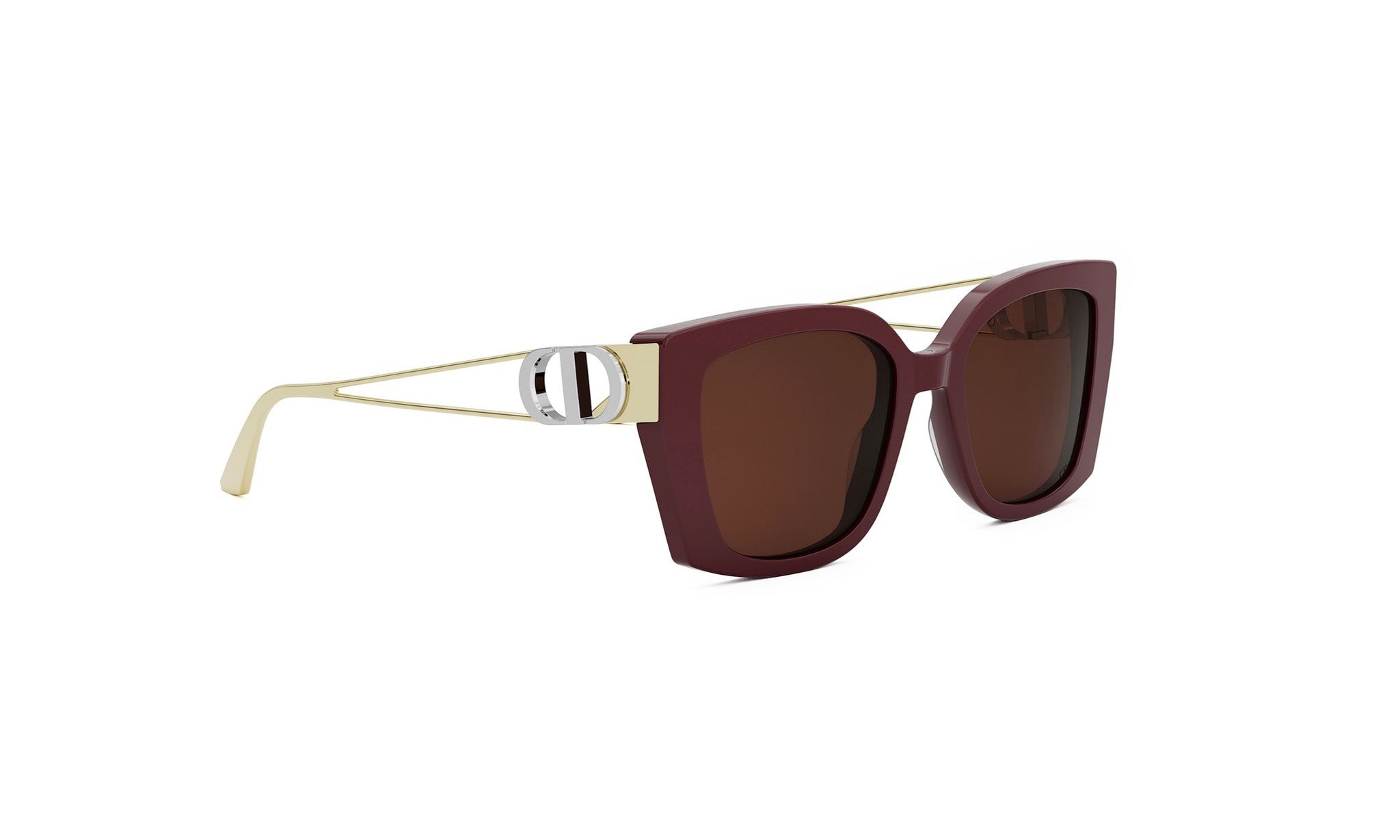 A pair of stylish sunglasses with a maroon frame and dark brown lenses.