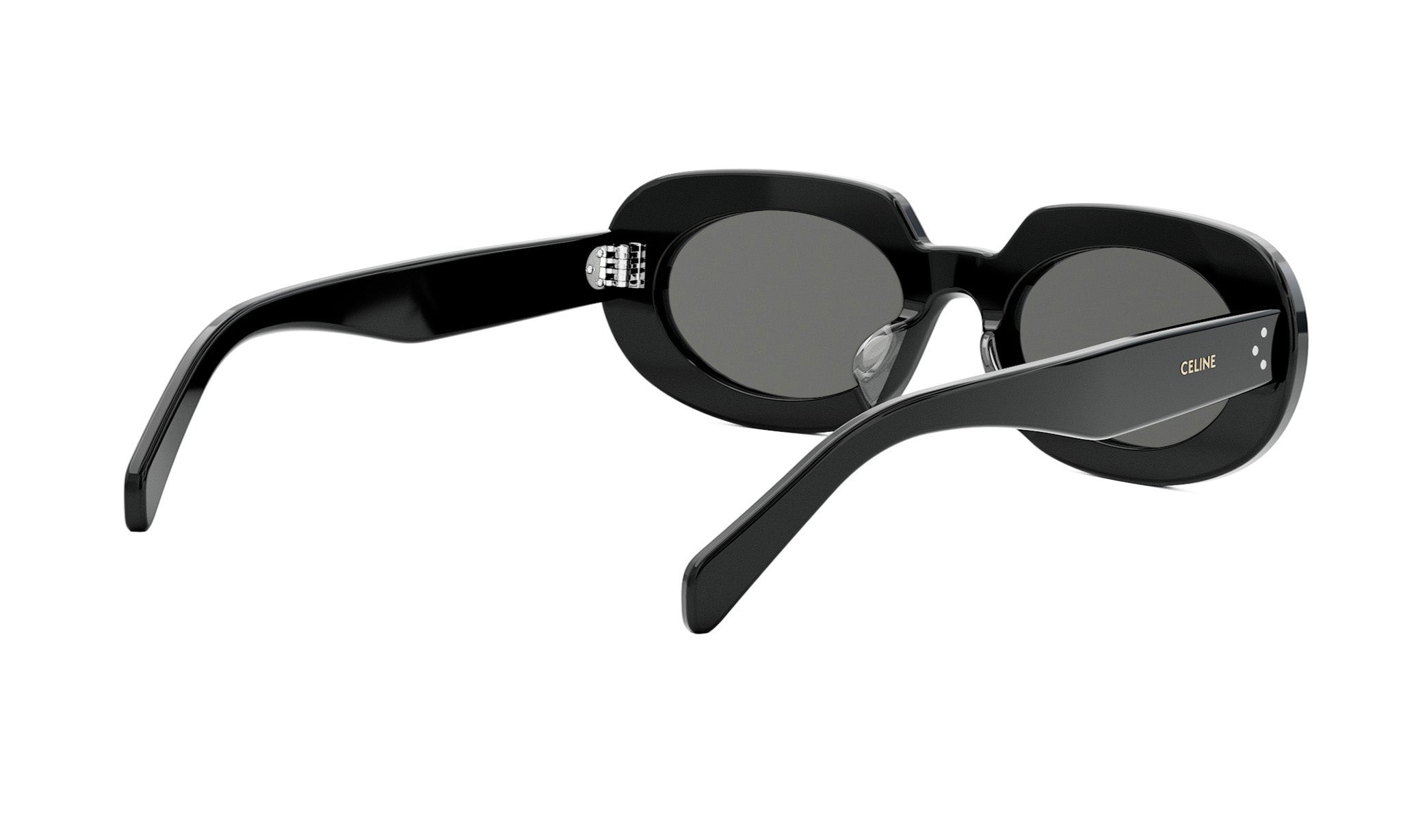 A pair of black sunglasses with a sleek, modern design.