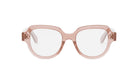 A pair of pink-tinted glasses with clear lenses, designed to be worn with a white background.