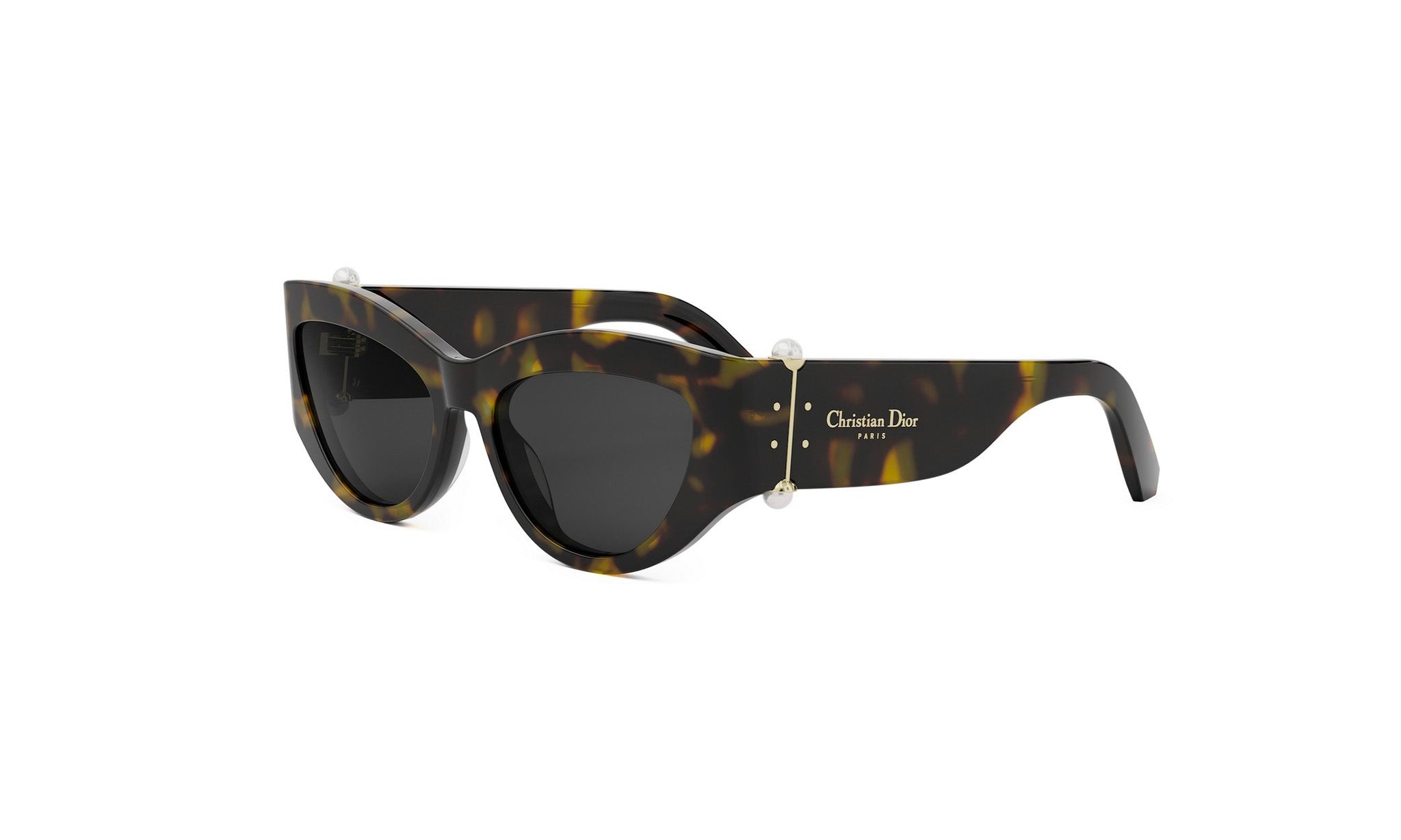 A pair of sunglasses with a tortoiseshell frame and dark lenses.