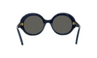A pair of dark blue, round sunglasses with dark lenses.
