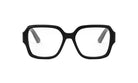 A pair of black-framed glasses with clear lenses, set against a white background.