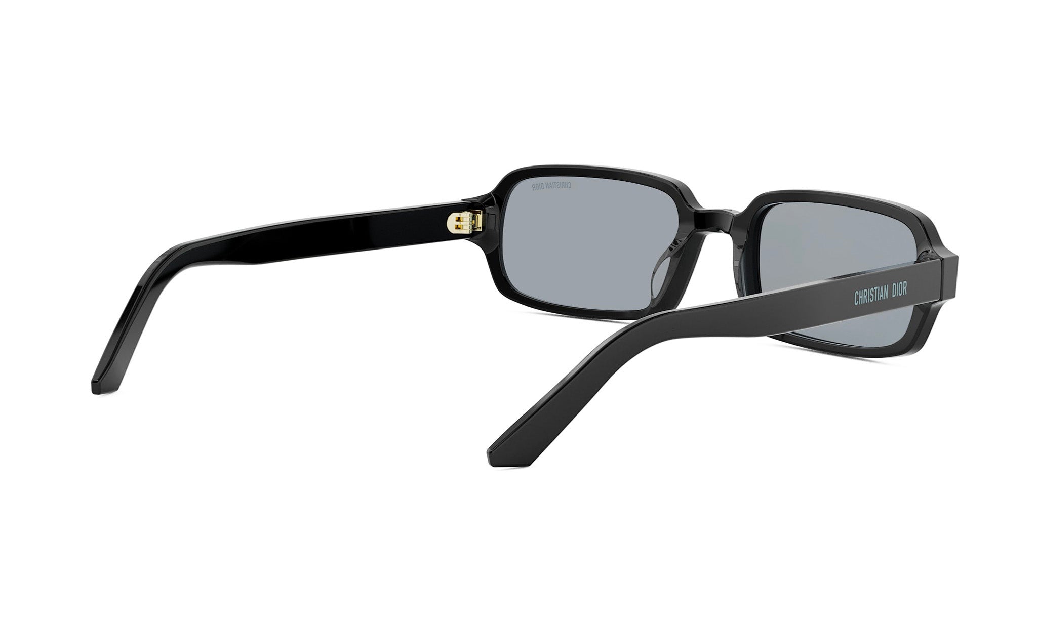 A pair of black rectangular sunglasses with a dark frame and dark lenses.