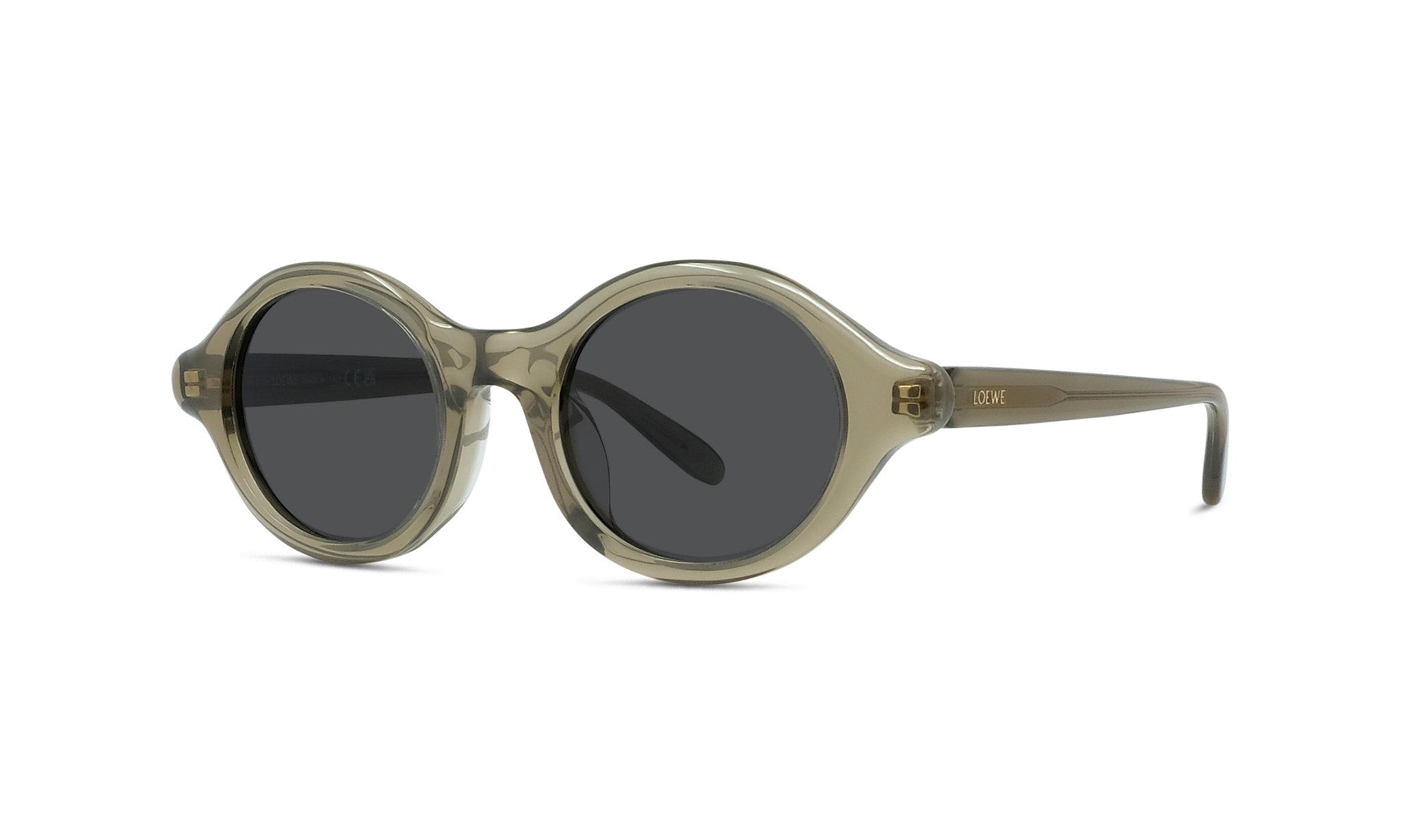 A pair of round sunglasses with dark lenses.