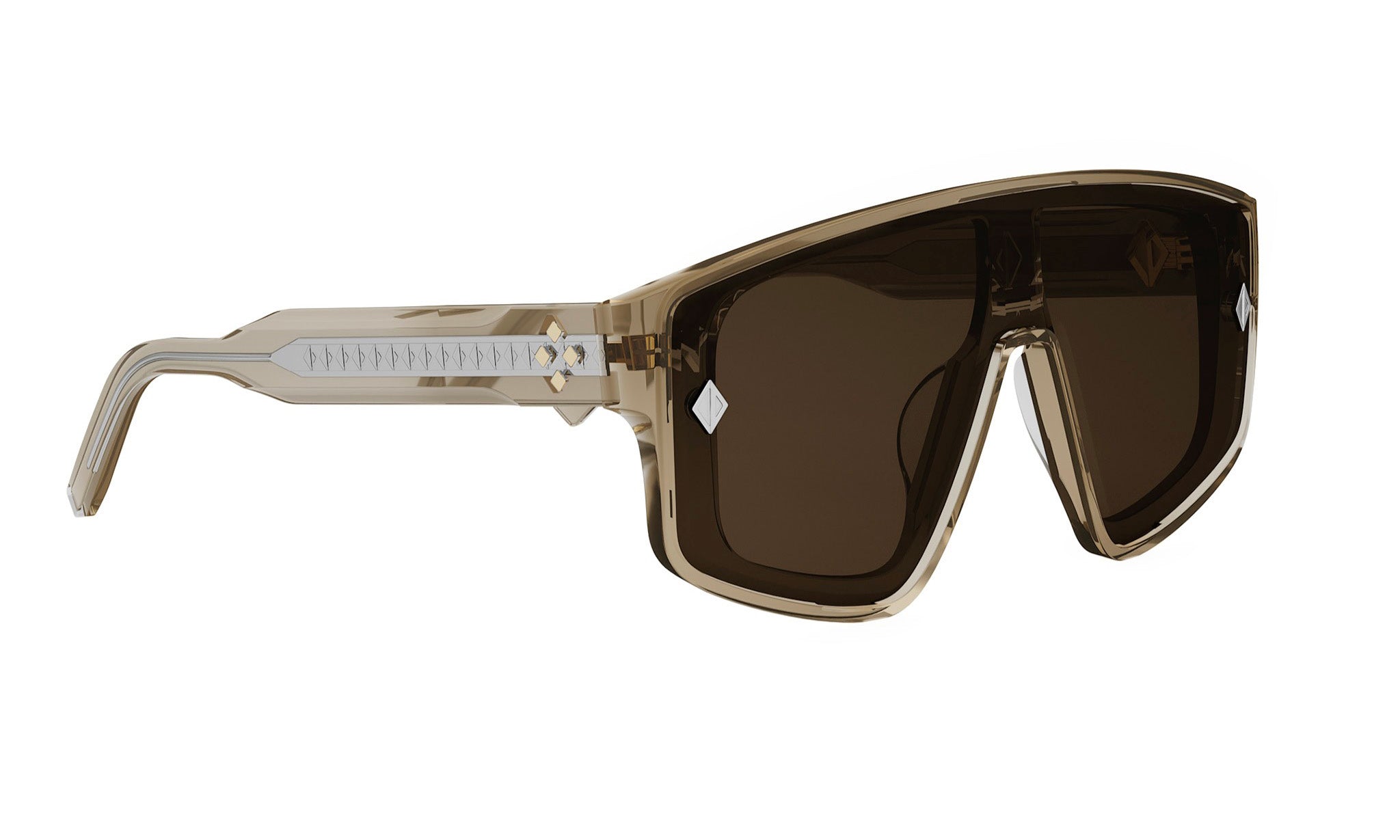 A pair of stylish sunglasses with dark lenses and a sleek, modern frame.