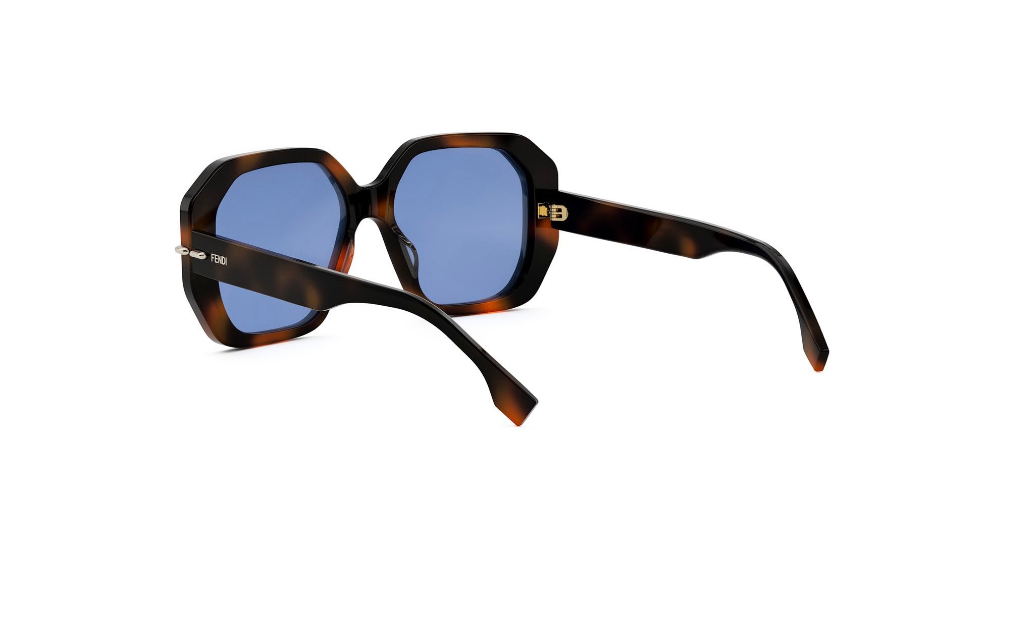 A pair of stylish sunglasses with a tortoiseshell frame and blue lenses.