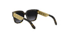 A pair of stylish sunglasses with gold-colored frames and black lenses.