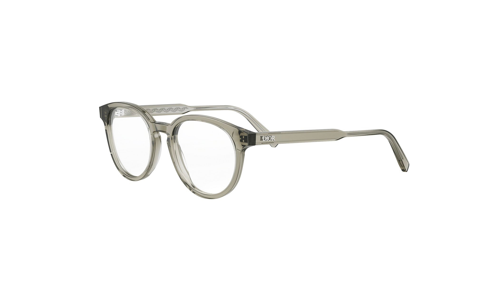 A pair of clear-framed glasses with a simple, minimalist design.