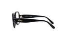 A pair of black framed glasses with a gold "Love" logo on the frame.