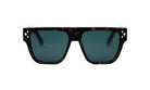 A pair of dark-framed sunglasses with dark lenses and diamond-shaped embellishments on the temples.
