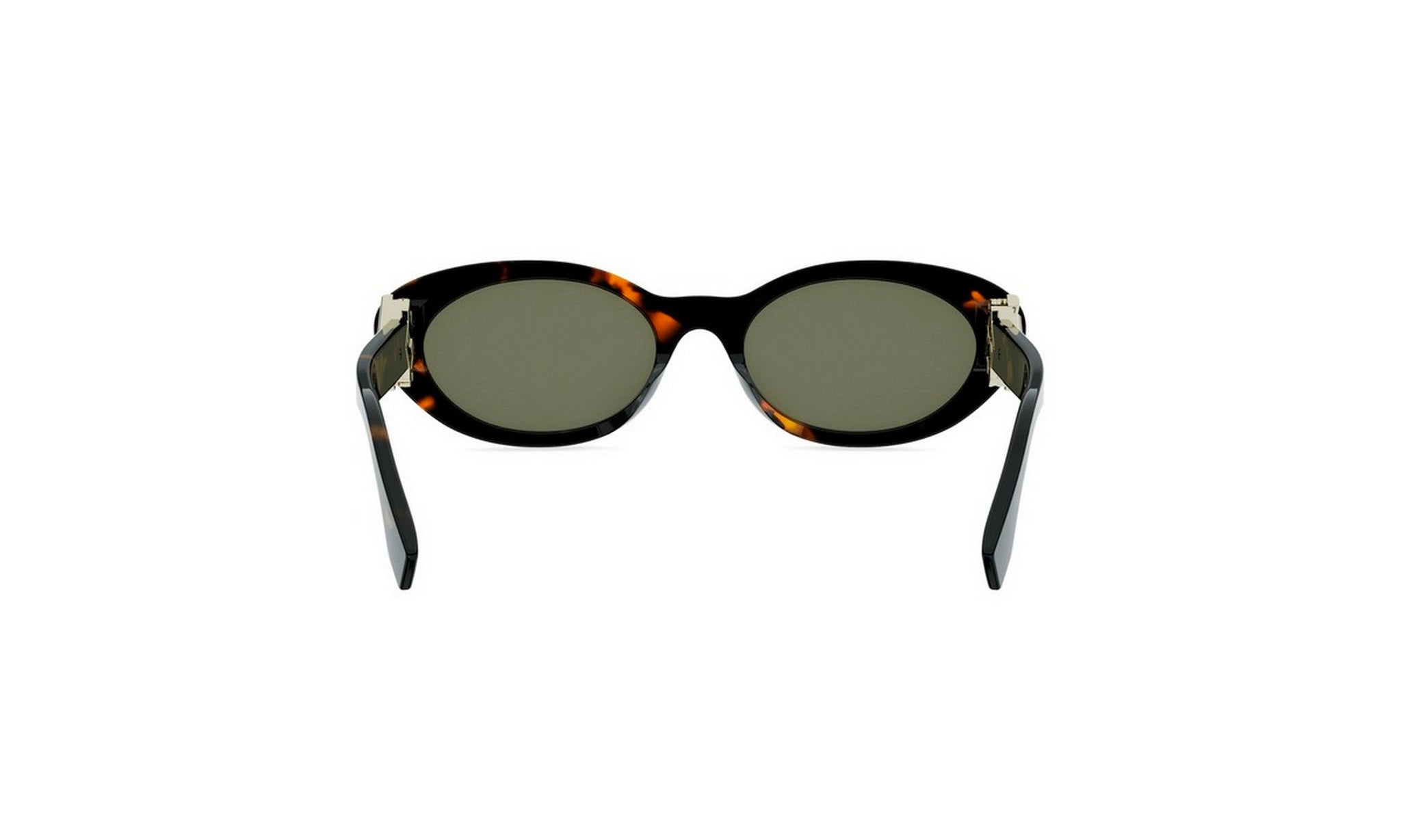 A pair of tortoiseshell sunglasses with dark green lenses.