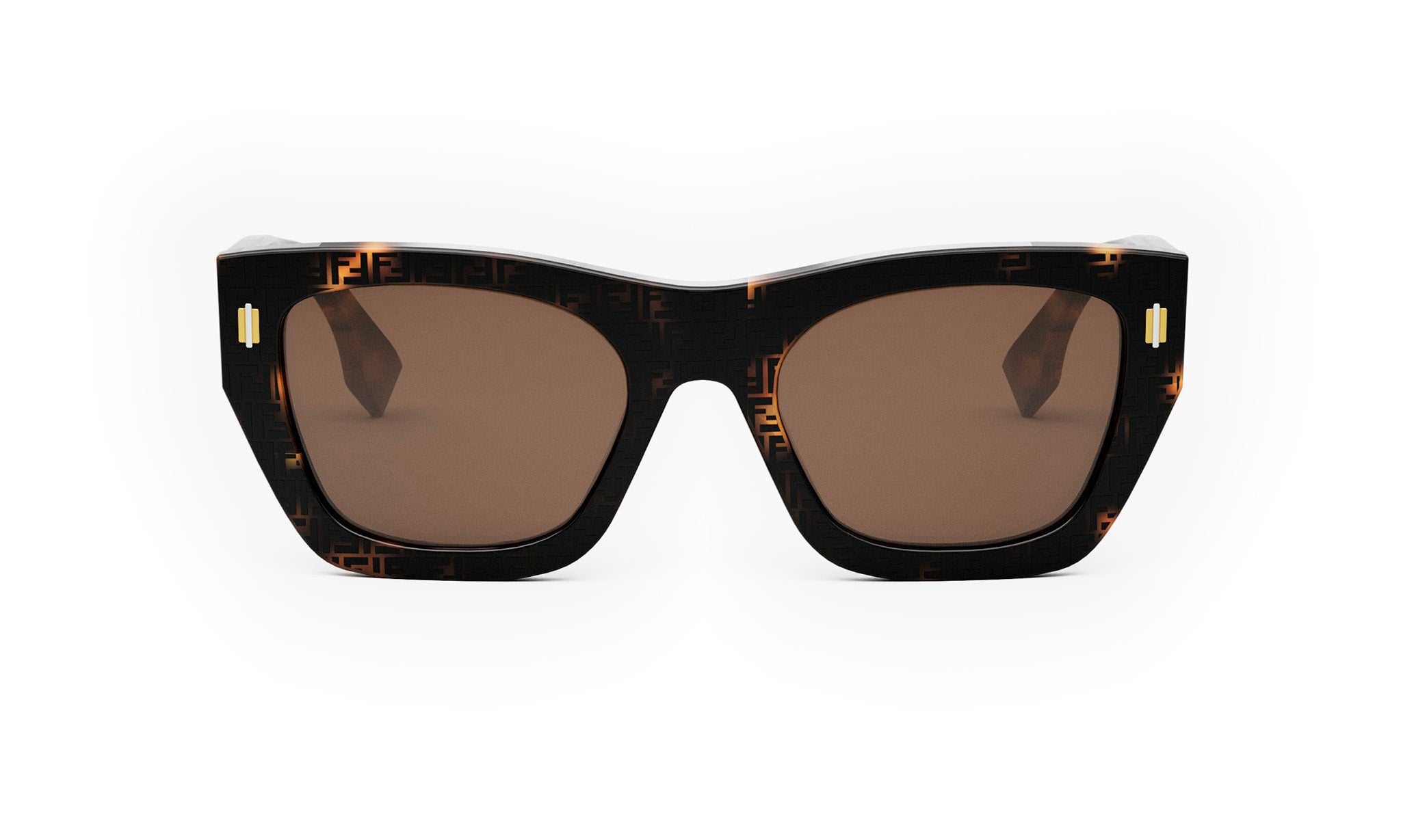 A pair of stylish sunglasses with a dark frame and brown lenses.