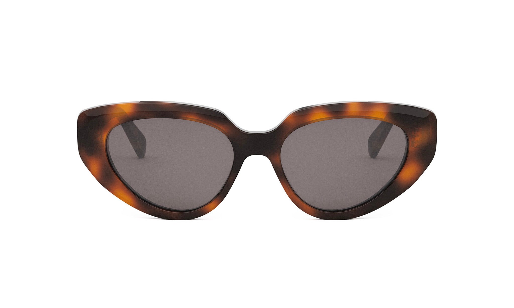 A pair of tortoiseshell sunglasses with dark lenses.