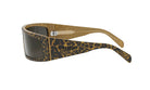 A pair of sunglasses with a leopard print frame and dark lenses.