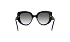 A pair of black cat-eye sunglasses with gold accents.